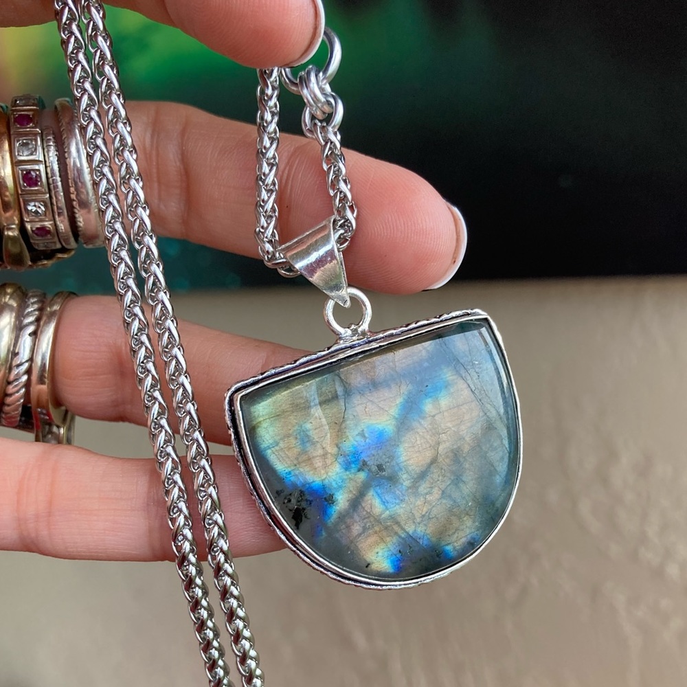 925 sterling silver overlay iridescent labradorite charm boho gemstone necklace - Picture 7 of 15